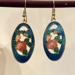 Pair of Flower Cloisonné Dangle Earrings